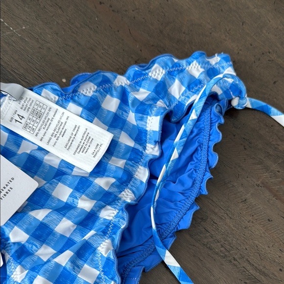 Seafolly US 10 Hipster Tie Side Ciao Bella Check Azure Blue White Gingham Bikini - Picture 8 of 10